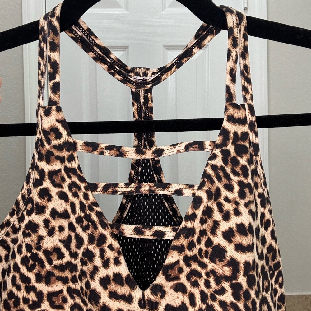 Leopard Print Strappy Tank Top Sports Bra